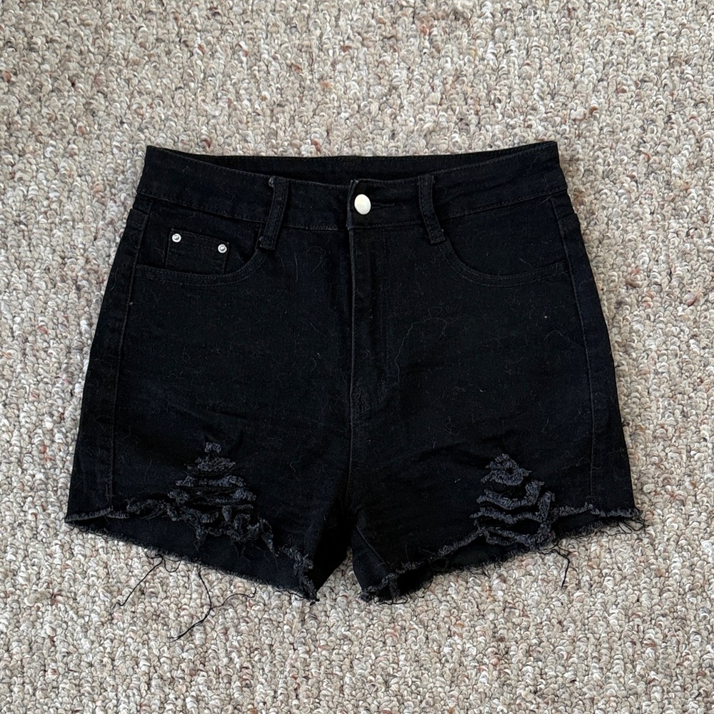 SHEIN Black Distressed Jean Shorts